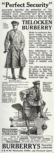 Advert for Burberrys tielocken trench coats 1916