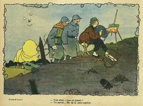 Cartoon, Artist on a battlefield, WW1