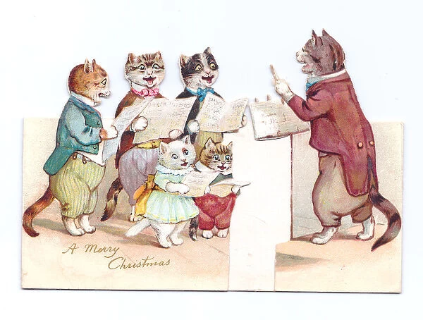 Cutout Christmas card with carol singing cats