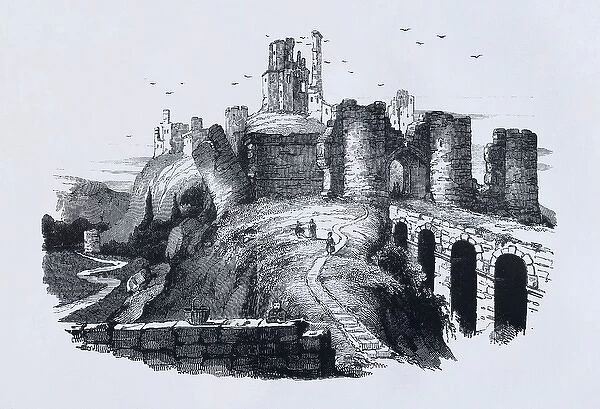 ENGLAND (19 century). Corfe castle. 1844. Engraving