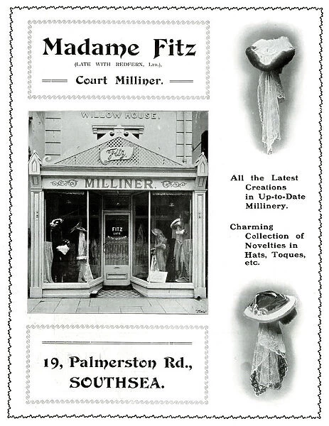 Hats, Madame Fitz, Court Milliner, Palmerston Road, Southsea