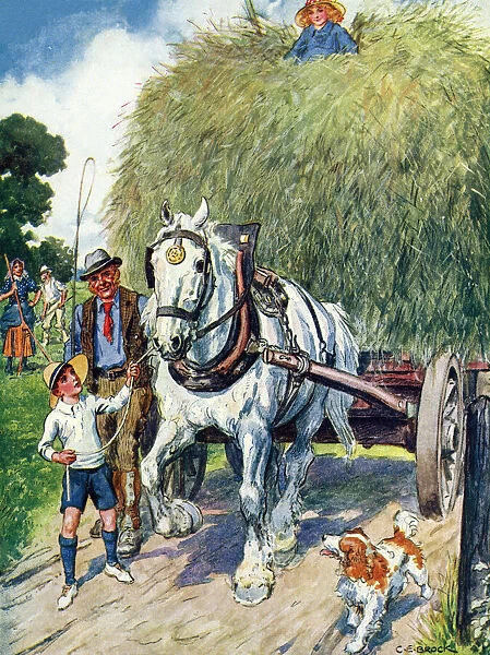 Haycart - Children playing around a horse-drawn haycart