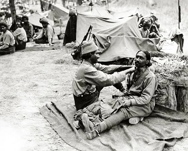Indian barber at work, Western Front, WW1