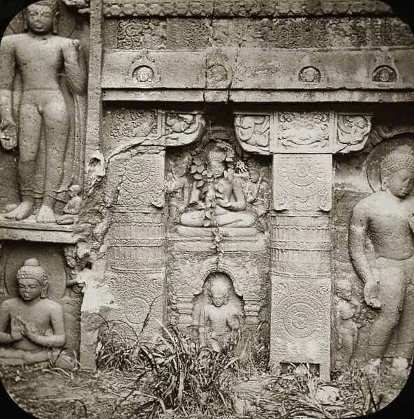 Indian stone relief carving on a temple facade