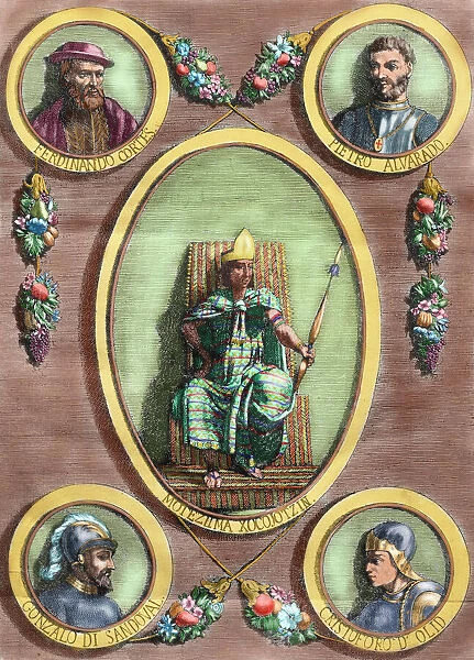 Moctezuma II, Hernan Cortes, Pedro de Alvarado, Gonzalo de