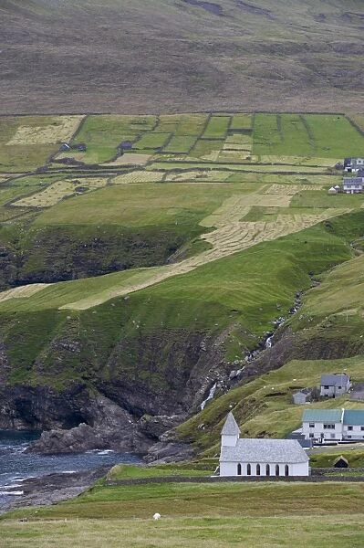 Vidareidi and church dating from 1892, Vidoy Island, Nordoyar, Faroe Islands (Faroes)
