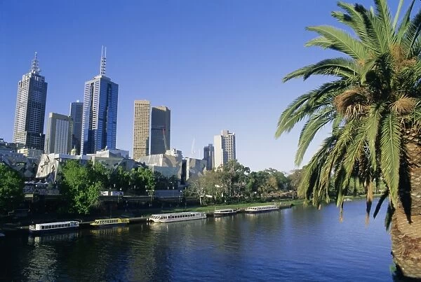The Yarra River and city buildings from Princes Bridge, Melbourne, Victoria, Australia