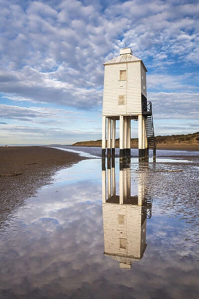 Wooden lighthouse at Burnham on Sea, Somerset, England. Winter (December) 2019