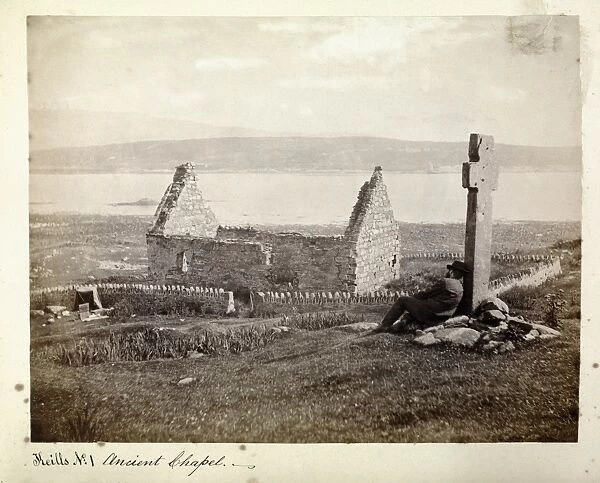 View of Keills chapel and cross, Argyll. Titled: Keills N: 1 Ancient Chapel