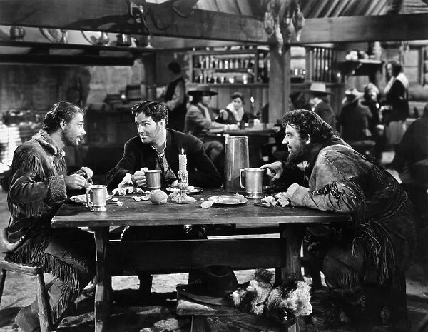 Film still from Hudsons Bay with Paul Muni as Pierre Radisson, John Sutton as Lord Edward Crewe and Laird Cregar as Gooseberry