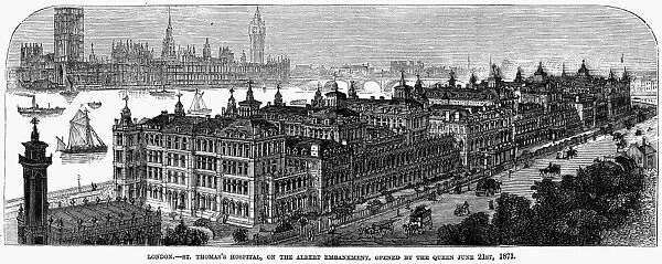 LONDON: HOSPITAL, 1871. St. Thomas Hospital, on the Albert Embankment