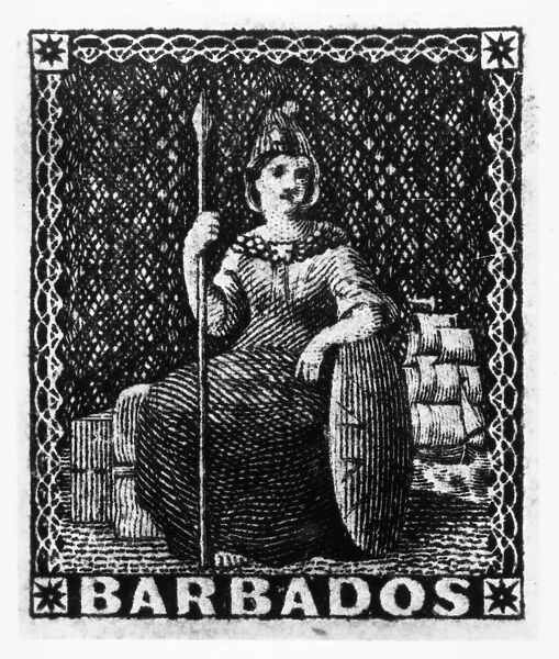 POSTAGE STAMP: BARBADOS. Recess-printed by Perkins Bacon & Co. 1852