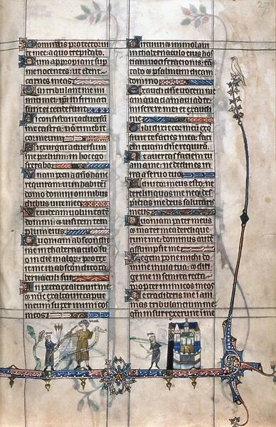 TICKHILL PSALTER, c1310. A manuscript page illuminated with scenes from the life of King David