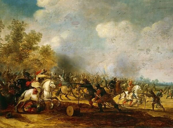 Cavalry Charge, by Pieter Meulener, oil on wood, 1645