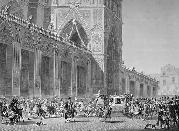Coronation of Napoleon I, 2 December 1804. Arrival of the Emperors coach at Notre Dame, Paris