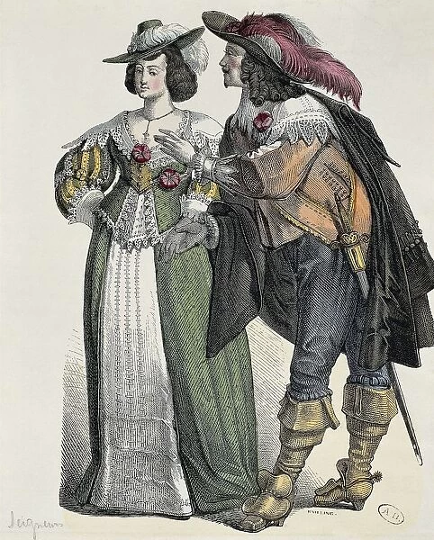 Germany, Couple in traditional costumes, print