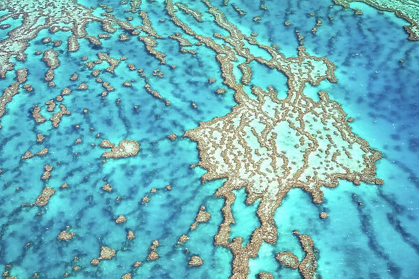 Aerial view of reef formations, Great Barrier Reef, Australia