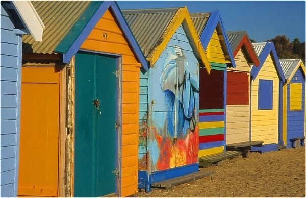 Bathing beach boxes at Brighton Beach, Port Phillip Bay, Melbourne Victoria