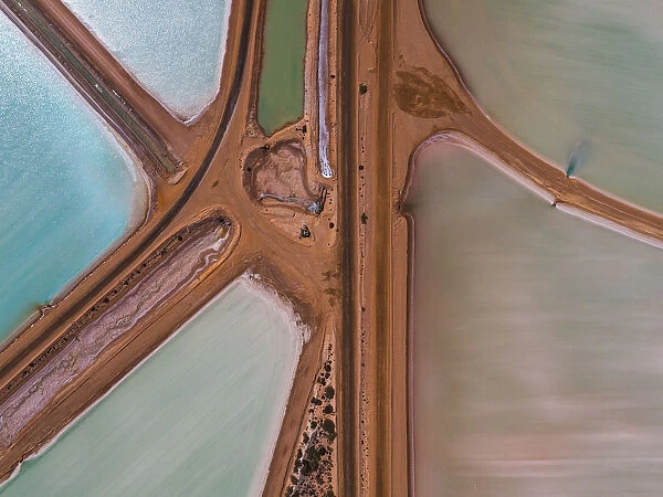 Divisions of salt storage ponds as seen from above, Western Australia