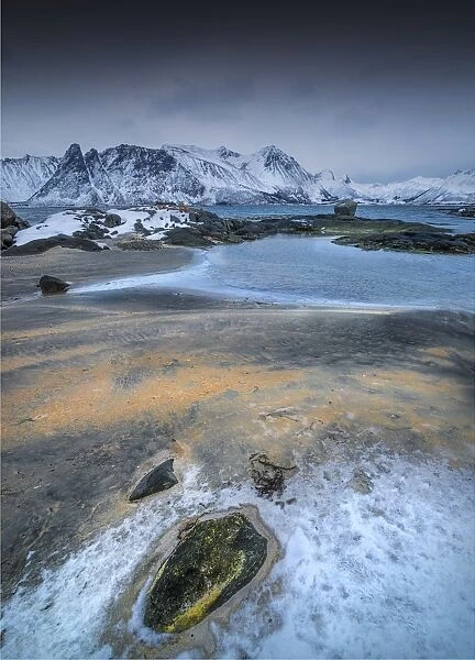 Gimsoya and coastline, Lofoten, Arctic circle of Norway