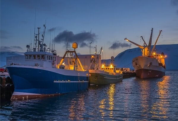 The harbour and ships loading and unloading goods, Grundarfjordur, northwest Iceland