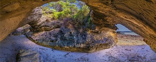 Inside one of the sandstone caves at Port Davies, Flinders Island, Bass Strait, Tasmania, Australia