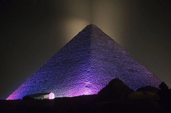 Giza Pyramid illuminated at night, Giza, Egypt
