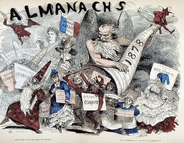 Advertising poster for the Almanach Mathieu de la Drome 1878 - by Bertal, 19th century