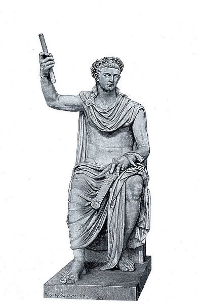 The ancient marble statue of Tiberius in the Vatican Museum in Rome, Italy