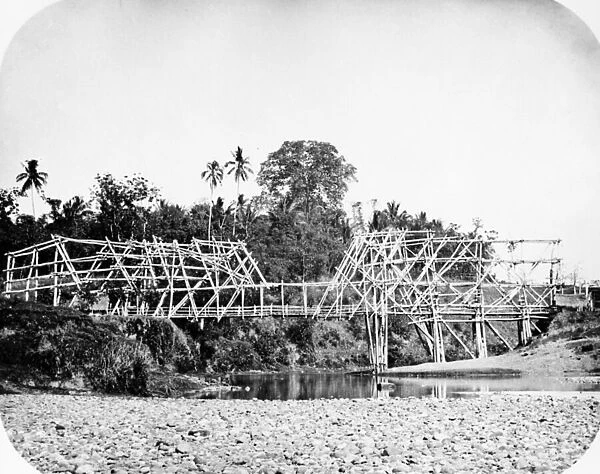 Bamboo Suspension Bridge, Java c. 1870s (b  /  w photo)