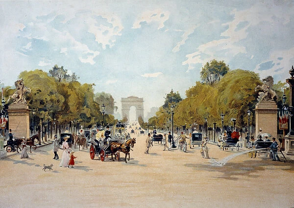 Belle Epoque: view of the Avenue des Champs Elysees and the Arc de Triomphe in Paris