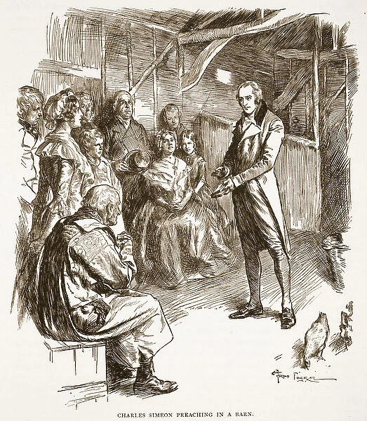 Charles Simeon preaching in a barn, illustration from The Church of England