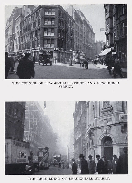 The corner of Leadenhall Street and Fenchurch Street; The rebuilding of Leadenhall Street (b  /  w photo)