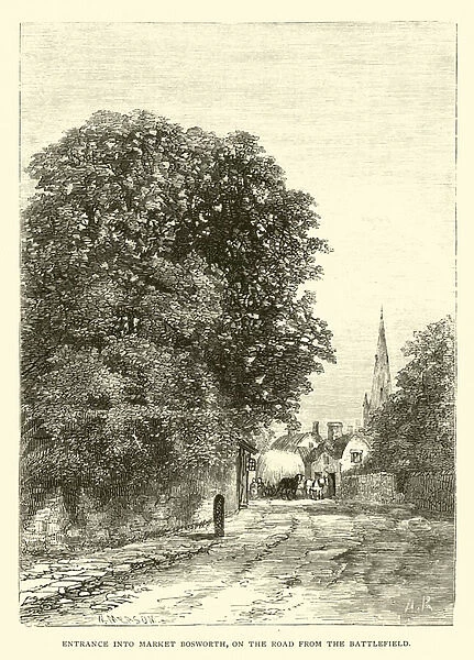 Entrance into the Market Bosworth, on the road from the Battlefield (engraving)