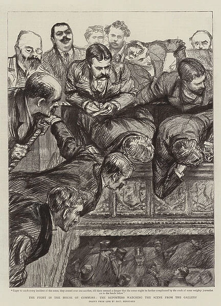 The Fight in the House of Commons, the Reporters watching the Scene from the Gallery (engraving)