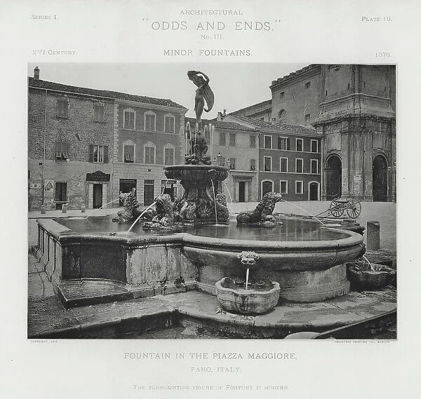 Fountain in the Piazza Maggiore, Fano, Italy (b  /  w photo)