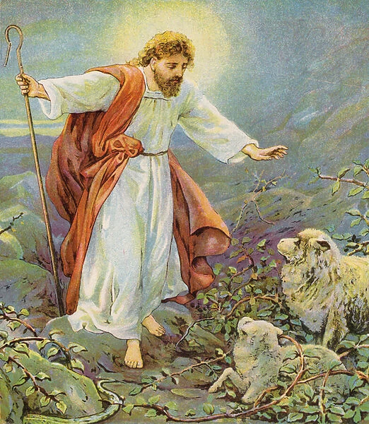 The Good Shepherd (colour litho)