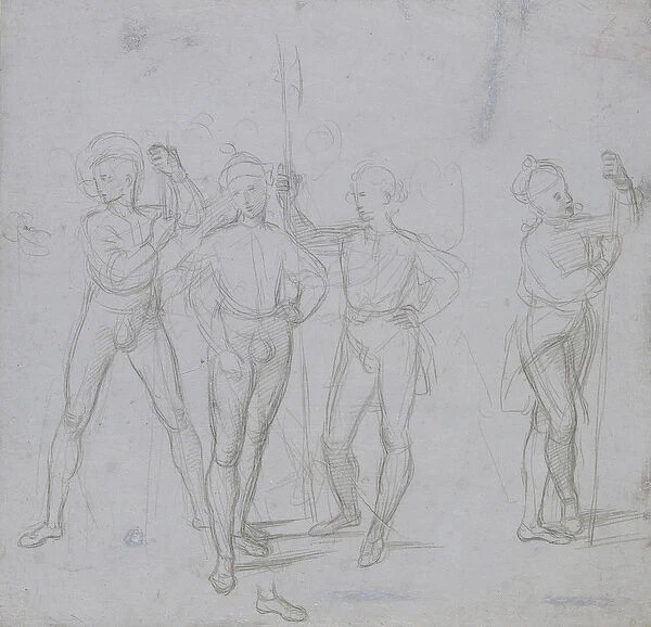 Group of four standing Soldiers (silverpoint on a blue-grey preparation on off-white
