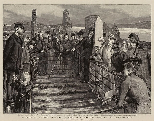 Holidays in the West Highlands, a Guide describing the Tombs of the Kings on Iona (engraving)