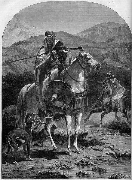 Hunting hare in Algeria, 1860. From a painting by Coverchel