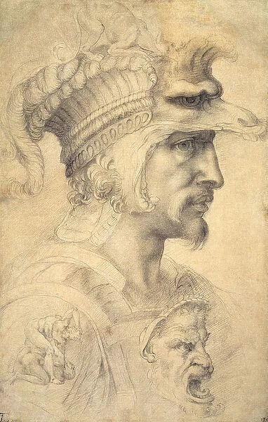 Ideal head of a warrior (black chalk on paper)