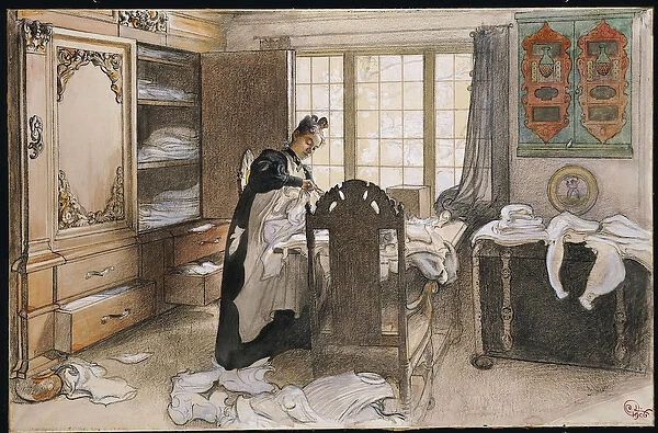 Karin by the Linen Cupboard, 1906 (pen & ink and w  /  c on paper)