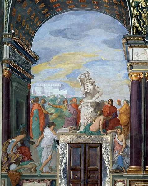 Lorenzo de Medici (1449-92) surrounded by artists, by a statue of Plato (fresco)