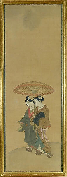 Two Lovers under an Umbrella (ink & colour on silk)