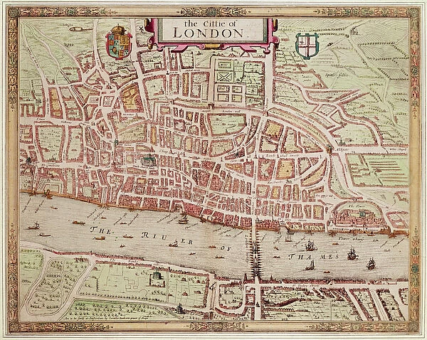 Map of the Cittie of London, 1633 (hand-coloured engraving)