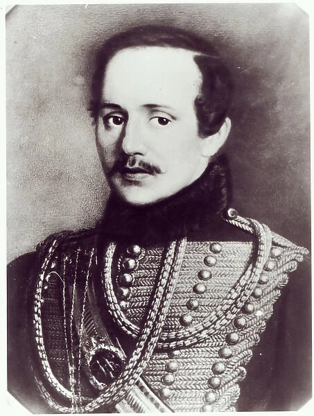 Mikhail Yuryevich Lermontov (1814-41) (engraving) (b  /  w photo)