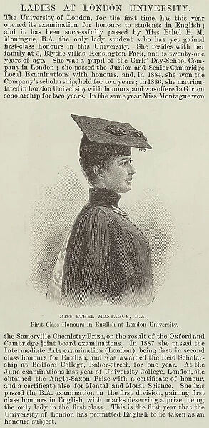 Miss Ethel Montague, BA, First Class Honours in English at London University (engraving)