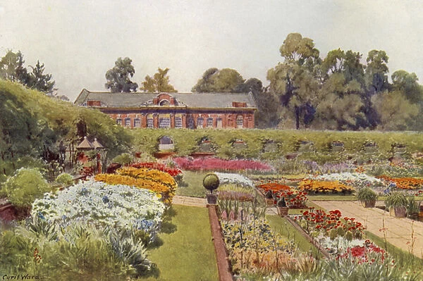 The New Pond Garden and Queen Annes Orangery, Kensington Palace (colour litho)