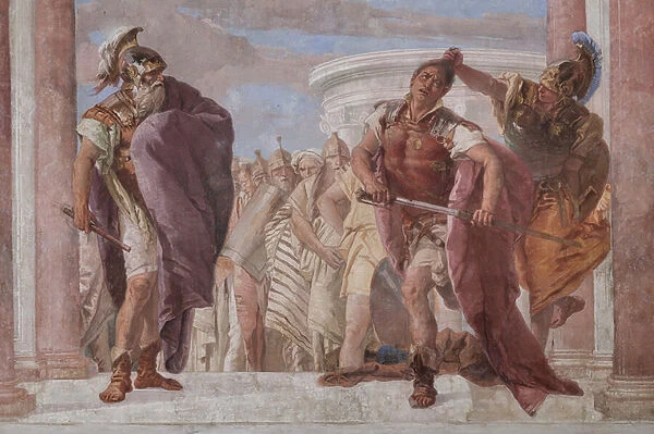 Palazzina (Small Building): view of the first room and its frescoes representing episodes from the Iliad: 'Athena prevents Achilles from drawing his sword against Agamemnon', detail, 1756-57 (fresco)