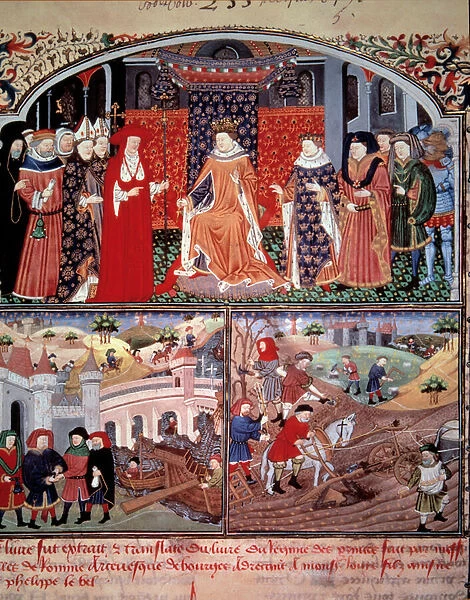 Philippe the Bel trunant (1268-1314) with plowing scene and merchant scene